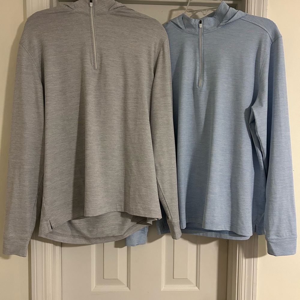Lot of 2 Men's Gray and Blue Quarter-Zip Hoodie size Medium